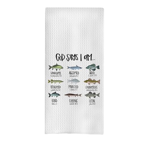 Christian Gifts Dish Towels - Inspirational Religious Gifts Waffle Weave Kitchen Towels, Sea Life Decorative Hand Towels for Kids Bathroom (16×24 Inches) - color: Christian Kitchen Towels2