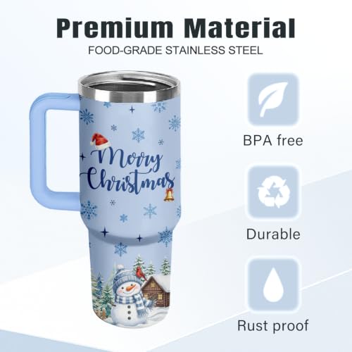 Christian Gifts for Women 40oz Tumbler - Insulated Travel Mug with Handle (Christmas Snowman, 40 Ounces) - color: Christmas Snowman