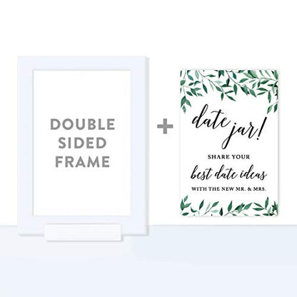 Andaz Press Framed Wedding Party Signs, Natural Greenery Green Leaves, 4x6-inch, Date Jar Share Your Best Date Idea with The New Mr. & Mrs. Sign, 1-Pack, Includes Reusable Photo Frame - color: Activities Date Jar