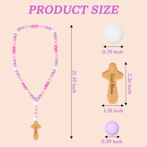 Baby Rosary with Cross, Baptism Gift Baby Rosary for Boy Girl Kids, My First Rosary Catholic Religious Gifts Christian First Holy Communion Party Decorations, Pink Purple - color: Pink Purple