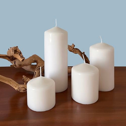 Stonebriar Unscented White Tall Pillar Candles, 18 Hour Burning Candle Pillars, Perfect for Decor, Weddings, Emergencies 3" X 3", 6 count - size: 3 x 3 inches, style: Pack of 6