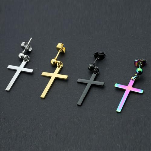 MALOYANVE Stainless Steel Cross Earrings for Men Women Personalized Hypoallergenic Minimalist Black Silver Faith Hanging Crosses Fashion Hope Love Godliness Dangling Drop Earring Jewelry Gifts - color: Black Cross Stud