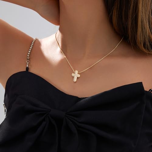 Partm Gold Cross Necklace for Women 14K Plated Dainty Pendant Cross Chain Faith Crucifix Choker Baptism Necklace for Women Trendy Religious Jewelry Hypoallergenic - color: Bubble Cross - Medium