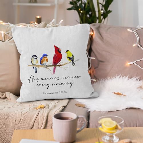 Christian Bird Throw Pillow Covers 18x18, Religious Bible Verse Scripture Decorative Pillow Covers for Home Bedroom Living Room Church, Christian Bird Accent Pillows Cover Pillowcases - color: Blue With White Accents