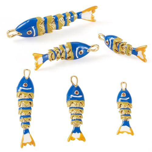 Craftdady Enamel Koi Fish Charms Long-Lasting Plated CZ Sea Ocean Life Animals Pendants 18K Gold Plated Goldfish Charms for Jewelry Making Bracelets Earrings - color: Dark Blue