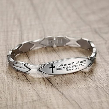 LinnaLove Bible Verse Bracelet - 316L Stainless Steel Silver Religious Gift for Her - style: Within Her - Psalm 46:5