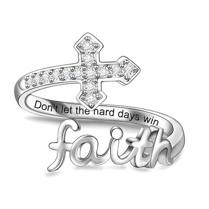 Helonley Cross Faith Ring for Women - 925 Sterling Silver Inspiration Rings - style: Don't Let The Hard Days Win