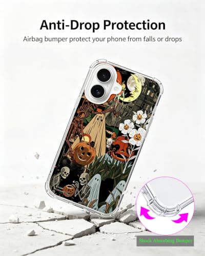 Halloween Aesthetic Phone Case Compatible with iPhone 17, Hippie Ghosts Spooky Pumpkins Phone Cover for iPhone 17 - color: Spooky Halloween