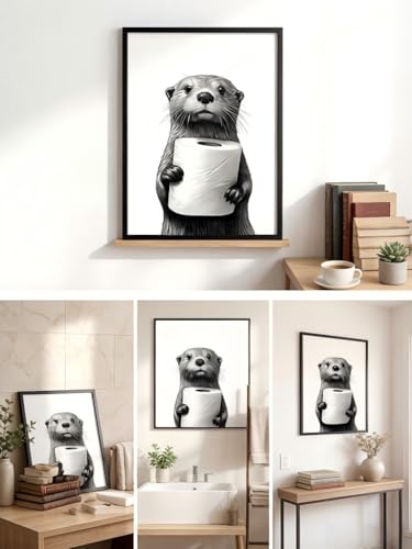 LBTZEVIR Framed Black and White Bathroom Wall Art Funny Otter 8x10In - color: Black and White, size: 8"L x 10"W