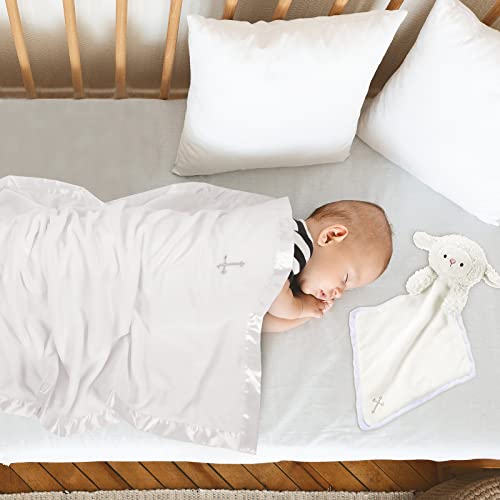 Panelee 2 Pcs Baptism Gifts Christening Blanket with Embroidered Cross Baby Blessings Lamb Security Blanket for First Communion, Baby Showers