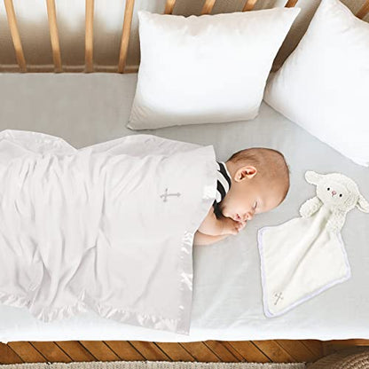 Panelee 2 Pcs Baptism Gifts Christening Blanket with Embroidered Cross Baby Blessings Lamb Security Blanket for First Communion, Baby Showers
