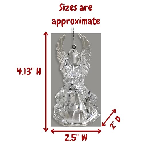 Lighted Acrylic Angel Christmas Ornaments Set of 4, Clear LED Angel Figurines with Reading Book, Horn, Harp & Praying Designs, 4.25 Inch Hanging Angel Tree Decorations, Religious Holiday Décor