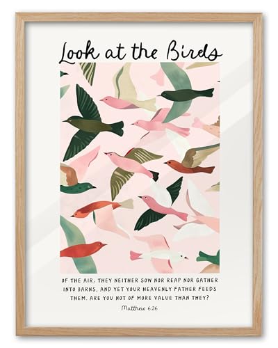 EcoHest 16x20 in Matthew 6:26 Look at the Birds Framed Christian Wall Art - color: Framed Birds, size: 20"L x 16"W