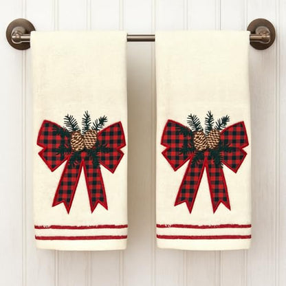 Christmas White Guest Hand Bathroom Towels, Winter Farmhouse Bow, 16x26" - color: Holiday Bow