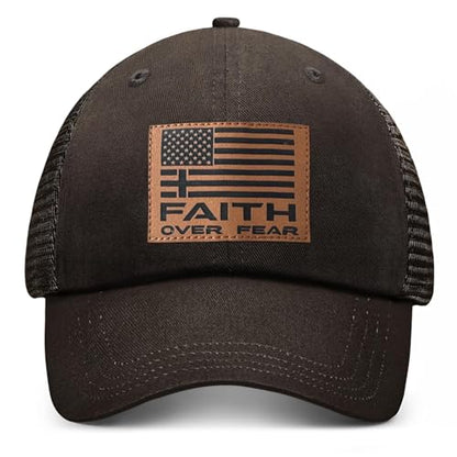 Christian Hats for Men Women, Faith Over Fear Hat - color: Coffee