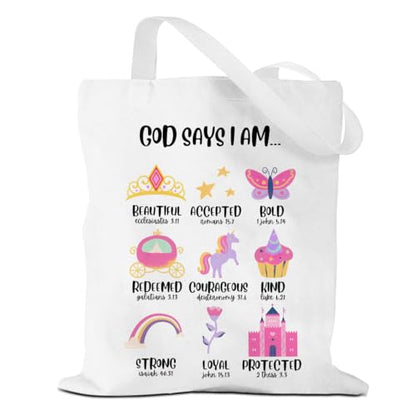 VICBOU Bible Verse Canvas Tote Bag, Inspirational Religious Christian Gifts for Women Men Canvas Tote Reusable Grocery Bags - color: Godsays04