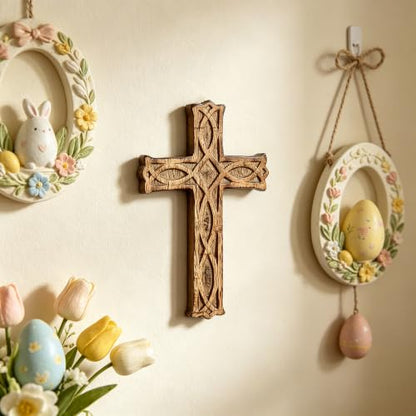 Hosley Hand-Carved Wooden Cross – 8 Inch Rustic Faith Wall Decor | Christian Gift, Prayer Room, Home Blessing, Wedding & Baptism Keepsake (Pack of 2) - size: 8"L x 4.8"W (Pack of 2)