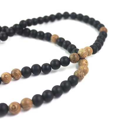 COLORFUL BLING Natural Wooden Catholic Rosaries Wood Crucifix Prayer Beads Pendant Necklace Prayer Jesus Religious Cross Rosary Necklace Handmade Jewelry - color: black agate