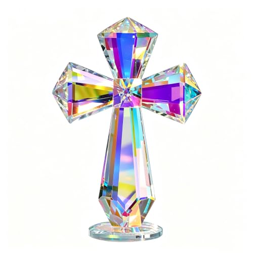 QFkris A/B Color Crystal Cross Standing Decor, Religious Gifts for Women Men, Crystal Desk Cross Figurines for Home Decor, Tabletop, Shelf - color: A/B Color