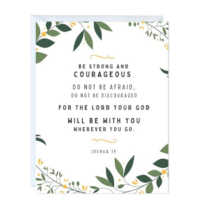 Religious Card Baptism, Christian Bible Quote, Christening, First Communion, Confirmation, or Wedding Card | Cute Prayer & Inspirational Greeting Card, Blank Inside, Thoughtful Gift by Aly Lou (Be Strong And Courageous) - color: Be Strong And Courageous