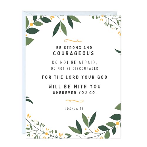 Religious Card Baptism, Christian Bible Quote, Christening, First Communion, Confirmation, or Wedding Card | Cute Prayer & Inspirational Greeting Card, Blank Inside, Thoughtful Gift by Aly Lou (Be Strong And Courageous) - color: Be Strong And Courageous