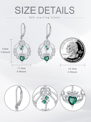 Dorunmo 925 Sterling Silver Dangle Drop Earrings for Women Holiday Earrings Hypoallergenic Halloween Christmas Jewelry Festival Gifts for Women - style: St. Patrick's Day-Clover-01
