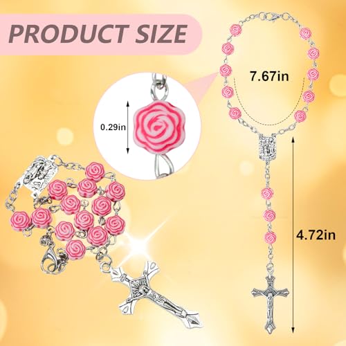 Car Rosary for Rearview Mirror, 2PCS Personalized Rear View Cross Blessing Beads Decor, Car Decor for Women, Hanging Accessories Interior Decors for Women Men (Pink)