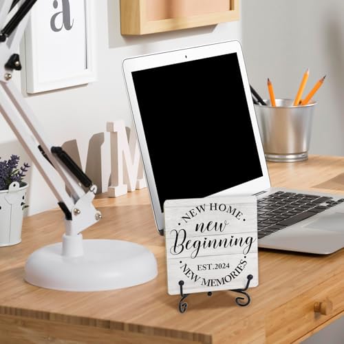 Housewarming Gift, Rustic Farmhouse Style Wood Plaque Sign With Stand, Rustic New House Gifts, New Home Sign Desk Shelf Farmhouse Room Decor, New House Presents for Home Living Room Desk Sign Decor - style: O