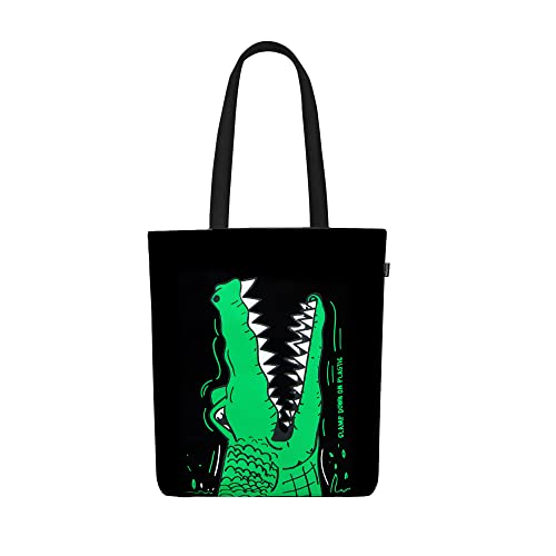 Ecoright Tote Bag for Women with Zipper, Small Tote Bag, Canvas Bag, Reusable Cotton Bag for Beach, Grocery, School & Work - color: Crocs