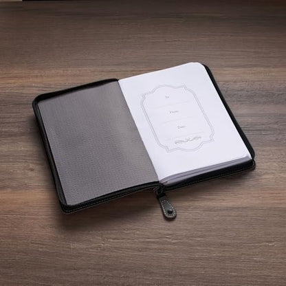 Christian Art Gifts Inspirational Zippered Journal, I Know the Plans Wide Ruled Notebook, Jer. 29:11 Bible Verse, Black Vegan Leather, 336 Lined Pages w/scripture, (9” x 6.4” x .9”)