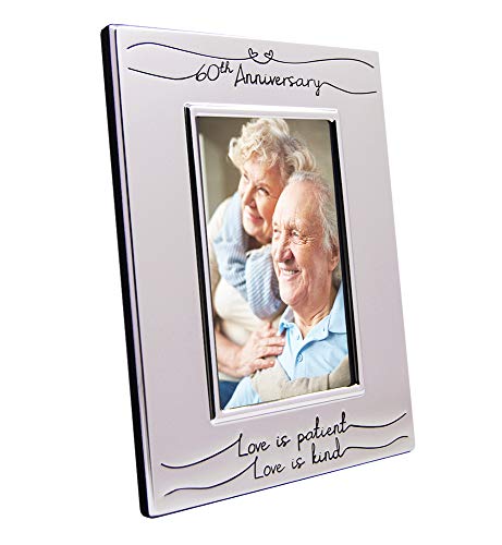 Haysom Interiors Beautiful Two Tone Silver Plated 60th Anniversary 4" x 6" Picture Frame with Black Velvet | Unique and Thoughtful Gift Idea by Happy Homewares - size: 60th Anniversary