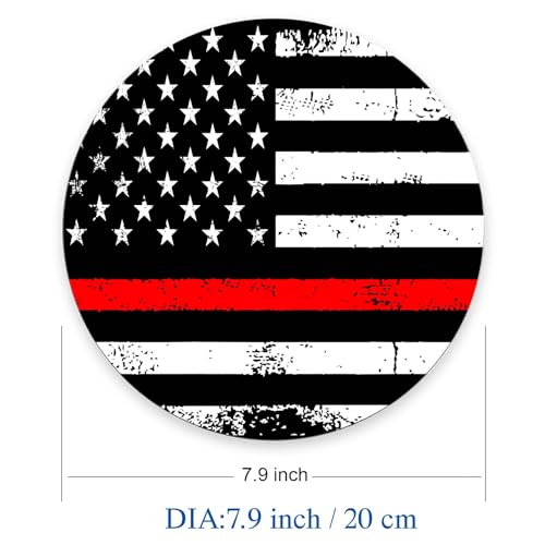 Round Mouse Pad,Fire Fighter Thin Red Line Flag Mouse pad,Custom Small Mouse Pads with Designs,Portable Office Non-Slip Rubber Base Wireless Mouse Pad for Laptop 7.9×7.9×0.12 inches - color: Fire Fighter Thin Red Line Flag