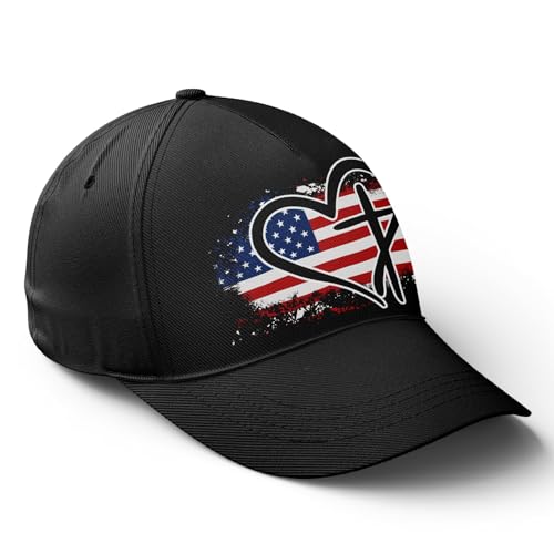 American Flag Christian Trucker Hat for Men Women, Adjustable Snapback Baseball Cap USA Pride Hat Religious Gifts - color: Black Red White Heart