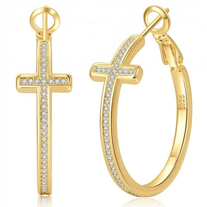 PABBEU 925 Sterling Silver Cross Hoop Earrings for Women Hypoallergenic - color: 40mm gold