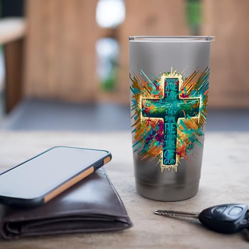 Abstract Cross Blessed Are The Peacemakers Matthew 5:9 Stainless Steel Insulated Tumbler - color: Brushed Steel