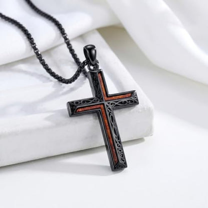 14K Gold Plated Cross Pendant Necklace Christian Jewelry Religious Gift - color: A11-Cross Black Wood