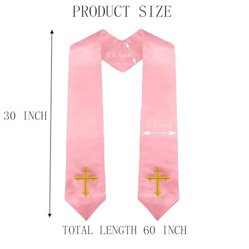 Clergy Stole & Choir Stole with Cross Embroidery 60'' (Pink) - color: Pink