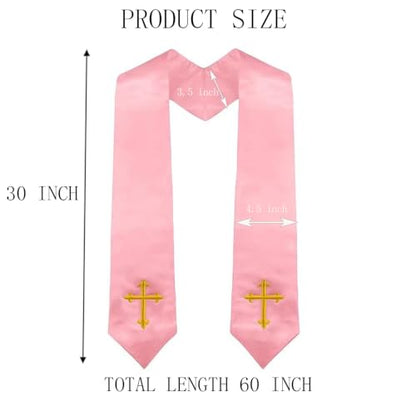 Clergy Stole & Choir Stole with Cross Embroidery 60'' (Pink) - color: Pink