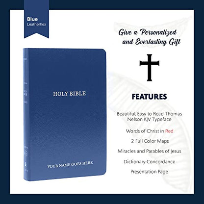 Personalized KJV Small Print Bible for Adults, Name Engraved, Standard Size - color: Blue, style: King James Version