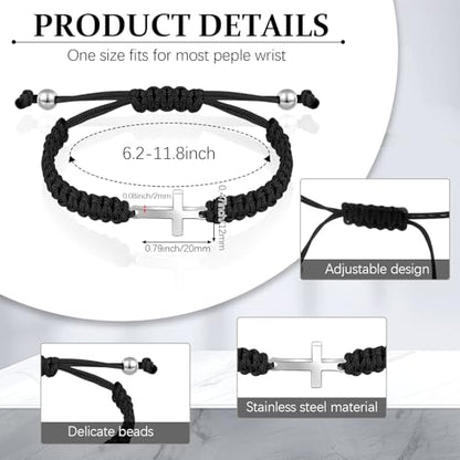 Sureio 2 Pcs Christian Cross Matching Bracelets for Women Men - color: Black