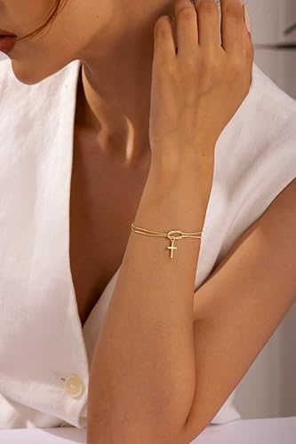 14K Gold Plated Cross Knot Bracelet for Women - color: Gold Cross&Kont Chain