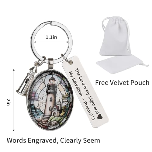 3D Glass Lighthouse Keychain with Bible Verses,Christian Gifts for Women Faith - color: Psalm 27:1