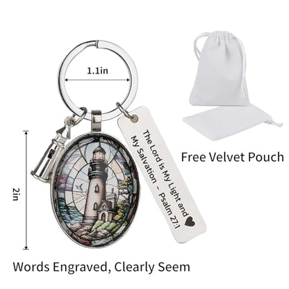 3D Glass Lighthouse Keychain with Bible Verses,Christian Gifts for Women Faith - color: Psalm 27:1