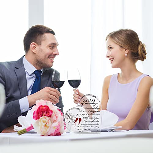 Qunclay 5th Marriage Gift for Parents Couple 5 Years Wedding Anniversary Souvenir Heart Marriage Keepsake Wedding Anniversarys Decorations for Women Men Mom Husband Wife He She Friend Grandparents - style: 5th