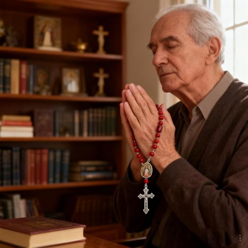 48 Pcs Scented Rosary Necklace Set with Gift Box – Wooden Bead Rosary with Crucifix for Women & Men, First Communion, Baptism, Party Favors - color: White Glod