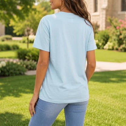 BeWithYou Christian Shirts for Women Religious Faith Jesus God Tshirts Inspirational Bible Verse Cross Graphic Tee Casual Top - color: Light Blue, size: X-Large