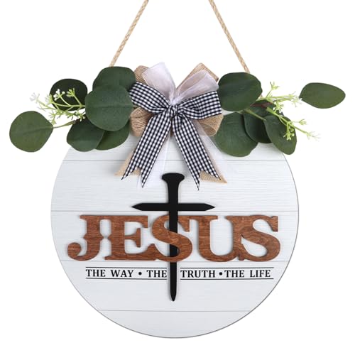 HOURIA 3D Jesus Christian Cross Wooden Door Wreath Sign(11.4”x11.4”) - color: Jesus Christian Cross Decor