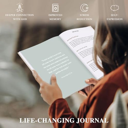 Lanpn Bible Prayer Journal for Women Men, 68 Weeks Linen Bible Study Journal Christian Prayer Notebook Planner with Scripture Verse, Devotional Journal Religious Christian Faith Gifts Women, Grey - color: Grey