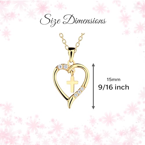 Cherished Moments Dancing Cross Heart Necklace - color: Gold-16-18