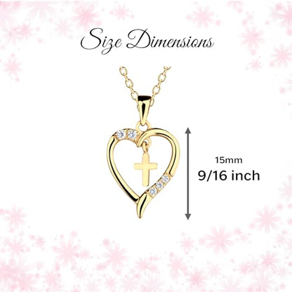 Cherished Moments Dancing Cross Heart Necklace - color: Gold-14